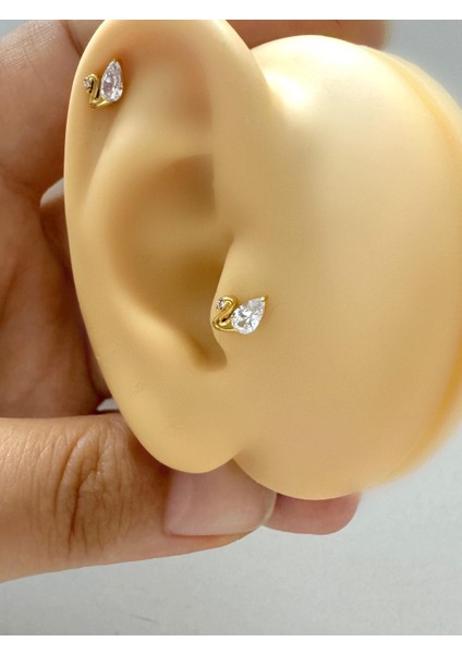 1 Adet G23 Titanium ( Titanyum) Zirkon Taşlı Tragus Kıkırdak Conch Flat Helix Lobe Uyumlu Piercing