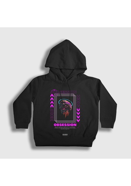 Unisex Çocuk Siyah Obsession Art Sanat Kapüşonlu Sweatshirt