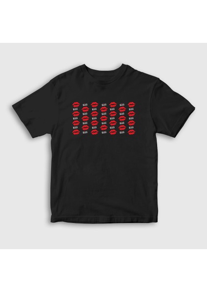 Çocuk Siyah Pattern Öpücüklü T-Shirt