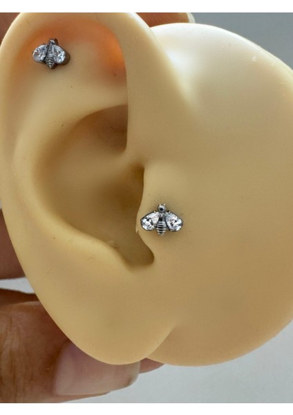 1 Adet G23 Titanium ( Titanyum) Zirkon Taşlı Tragus Kıkırdak Conch Flat Helix Lobe Uyumlu Piercing