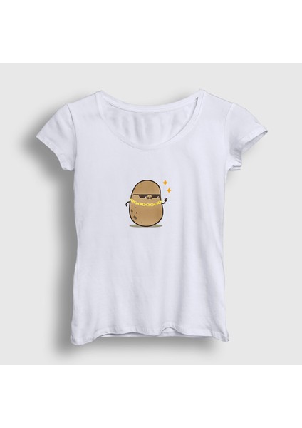 Kadın Beyaz Rich Cool Cute Hip Hop Kawaii Potato Sevimli Patates T-Shirt