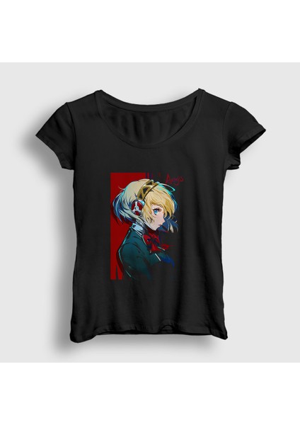 Kadın Siyah Aigis Oyun Persona 3 T-Shirt