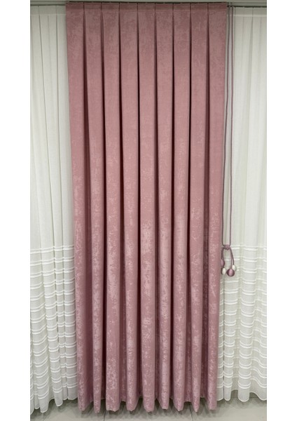 Kadife Dokulu Lüks Fon Perde Pudra Sık Pile (Tek Kanat)