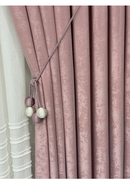 Kadife Dokulu Lüks Fon Perde Pudra Sık Pile (Tek Kanat) fiyatları