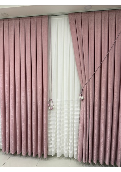 Kadife Dokulu Lüks Fon Perde Pudra Sık Pile (Tek Kanat) indirimleri
