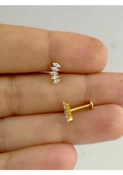 1 Adet G23 Titanium ( Titanyum) Zirkon Taşlı Tragus Kıkırdak Conch Flat Helix Lobe Uyumlu Piercing