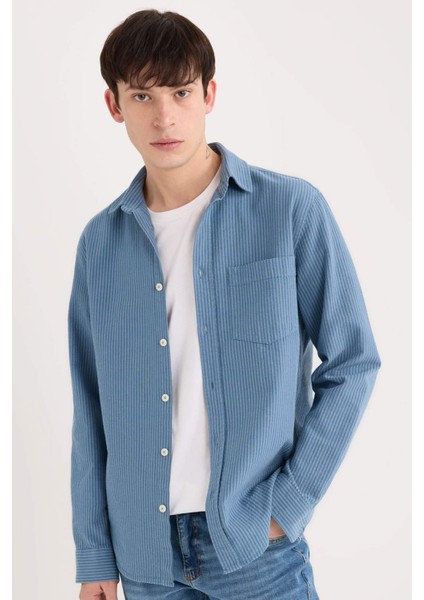 Regular Fit Çizgili Pamuklu Uzun Kollu Gömlek E1944AX24AU