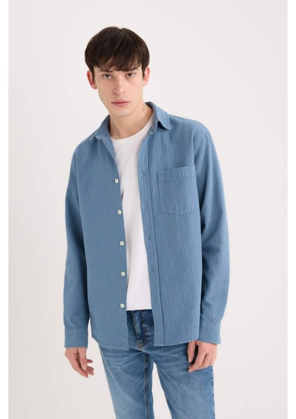 Regular Fit Çizgili Pamuklu Uzun Kollu Gömlek E1944AX24AU modelleri