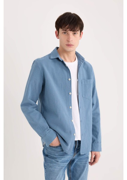 Regular Fit Çizgili Pamuklu Uzun Kollu Gömlek E1944AX24AU fırsatları