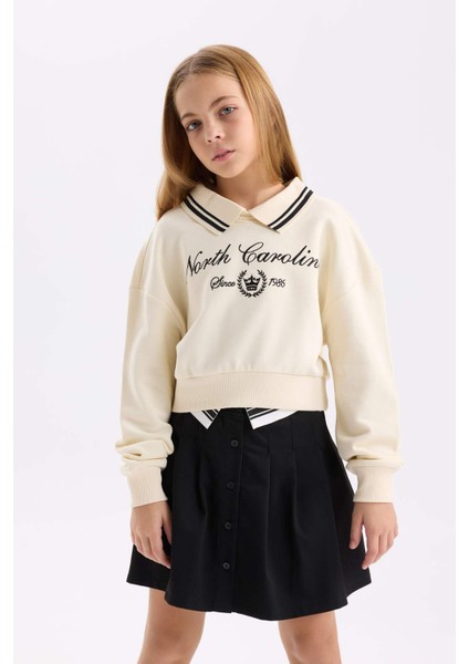 Kız Çocuk Relax Fit Polo Yaka Baskılı Sweatshirt D0702A824AU