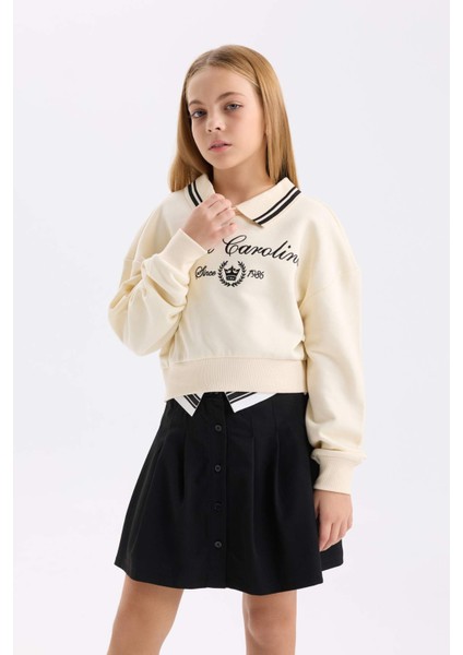 Kız Çocuk Relax Fit Polo Yaka Baskılı Sweatshirt D0702A824AU fırsatları