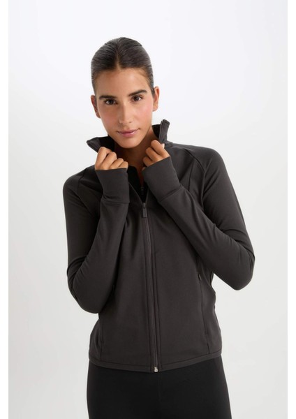 DeFactoFit Fitted Dik Yaka Çift Cepli Fermuarlı Spor Hırka B3985AX24AU