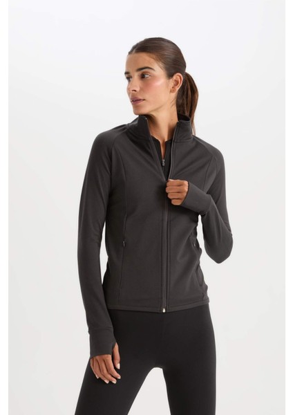 DeFactoFit Fitted Dik Yaka Çift Cepli Fermuarlı Spor Hırka B3985AX24AU