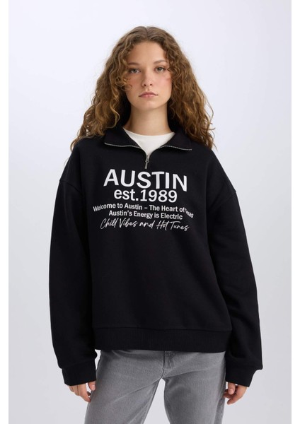 Oversize Geniş Kalıp Yarım Fermuarlı Sırt Baskılı Sweatshirt E1525AX24WN modelleri
