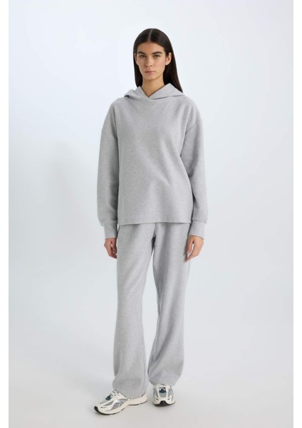 Wide Leg Kışlık PantolonGeniş Bol Paça Beli Lastikli Bağcıklı Basic Düz Cepli E1998AX24WN