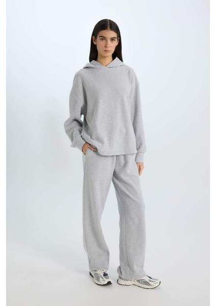 Wide Leg Kışlık PantolonGeniş Bol Paça Beli Lastikli Bağcıklı Basic Düz Cepli E1998AX24WN