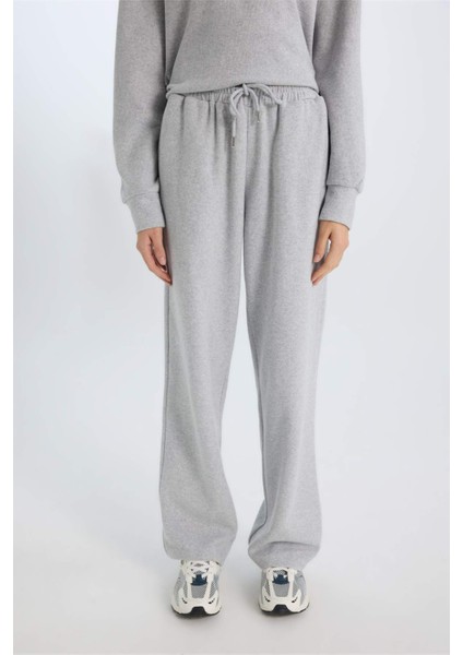 Wide Leg Kışlık PantolonGeniş Bol Paça Beli Lastikli Bağcıklı Basic Düz Cepli E1998AX24WN