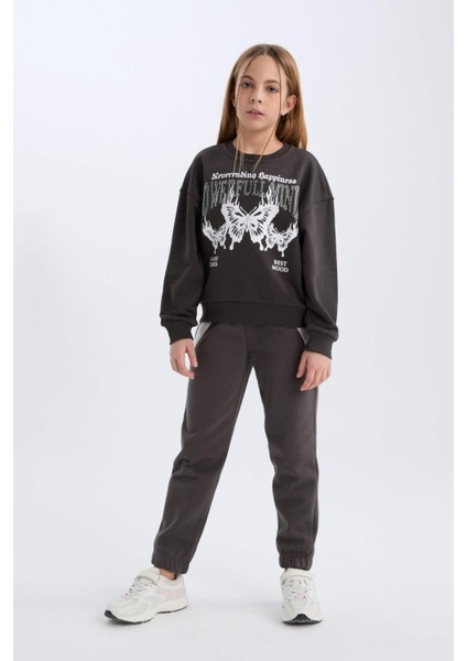 Kız Çocuk Oversize Geniş Kalıp Bisiklet Yaka Baskılı Sweatshirt D4386A824WN fiyatları
