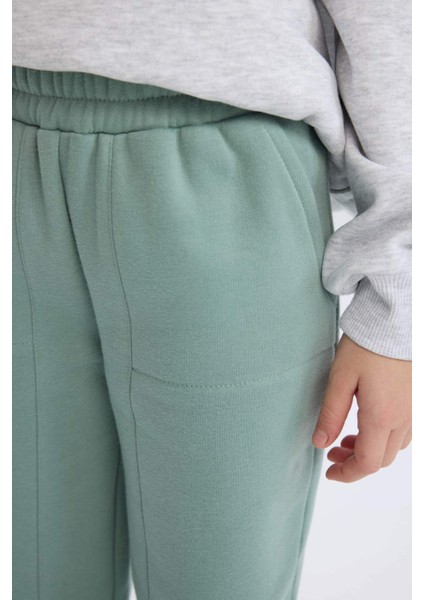 Kız Çocuk Beli Paçası Lastikli Cepli Basic Düz Kalın Jogger Eşofman Altı D3840A824WN