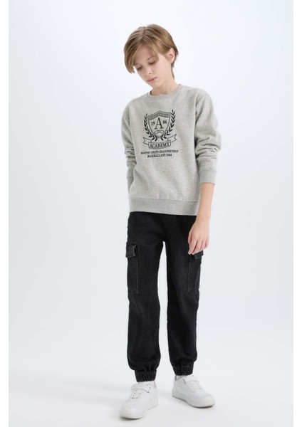 Erkek Çocuk Bisiklet Yaka Baskılı İçi Yumuşak Tüylü Sweatshirt D6223A824CW