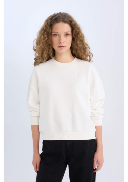 Regular Fit Bisiklet Yaka Kalın Basic Düz Sweatshirt D6645AX24WN