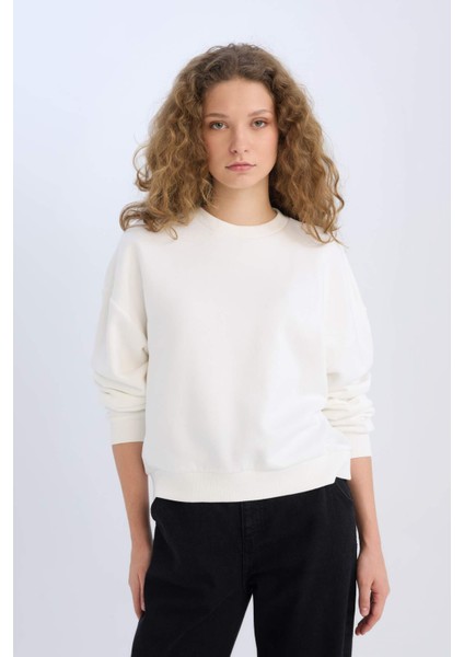 Regular Fit Bisiklet Yaka Kalın Basic Düz Sweatshirt D6645AX24WN