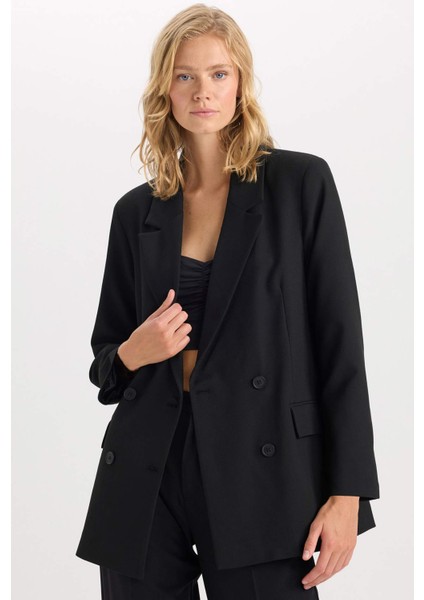 Oversize Geniş Kalıp Blazer Ceket Kruvaze Yaka Düğmeli Basic Düz Blazer Ceket C2575AX24AU