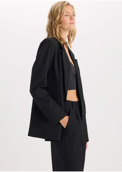 Oversize Geniş Kalıp Blazer Ceket Kruvaze Yaka Düğmeli Basic Düz Blazer Ceket C2575AX24AU fırsatları