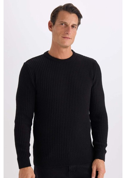 Standart Fit Bisiklet Yaka Dokulu Triko Kazak E0811AX24WN