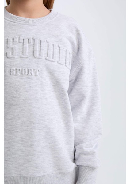 Kız Çocuk Gri Bisiklet Yaka Baskılı Sweatshirt D6628A824AU indirimleri