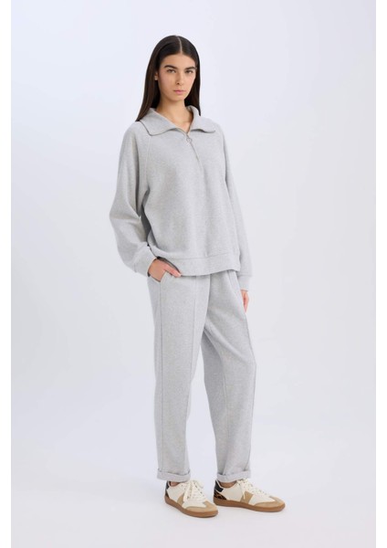 Regular Fit Pantolon Beli Lastikli Basic Düz Bağcıklı Cepli Paça Katlamalı Uzun Boy D9010AX24WN modelleri