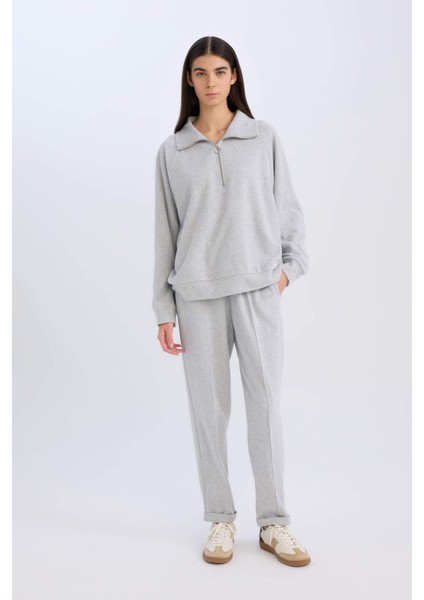 Regular Fit Pantolon Beli Lastikli Basic Düz Bağcıklı Cepli Paça Katlamalı Uzun Boy D9010AX24WN fırsatları
