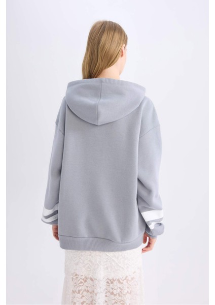Coool Oversize Geniş Kalıp Kapüşonlu Baskılı Kalın Sweatshirt D6696AX24WN
