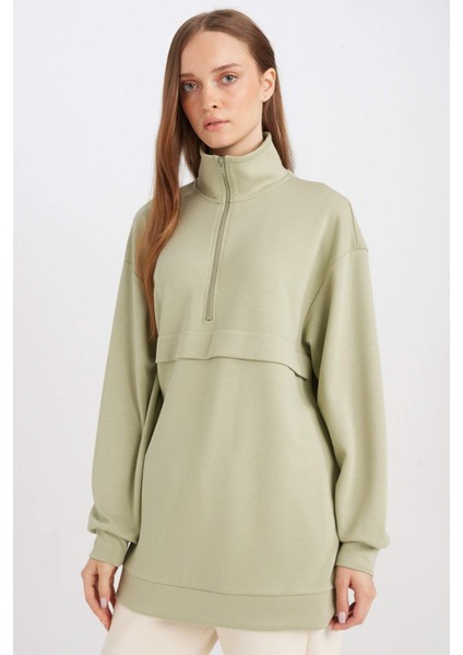 Yarım Fermuarlı Dik Yaka Basic Düz Sweatshirt Tunik D1615AX24AU