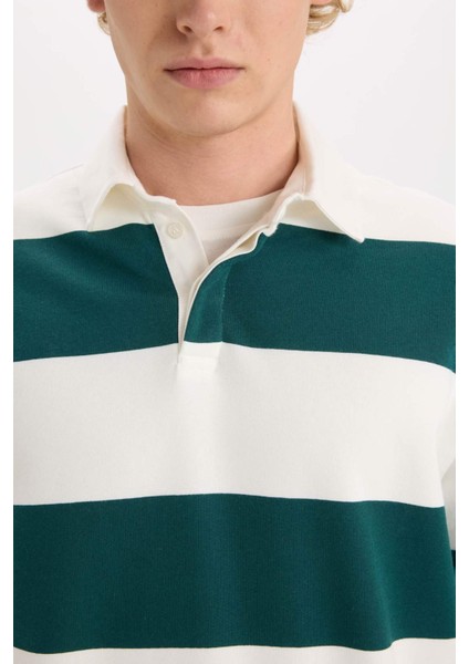 Boxy Fit Polo Yaka Çizgili Sweatshirt D1784AX24WN indirimleri