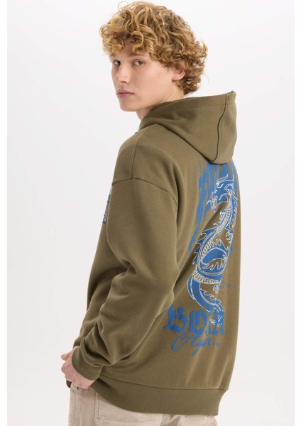 Boxy Fit Kapüşonlu Sırt Baskılı Sweatshirt D0849AX24AU