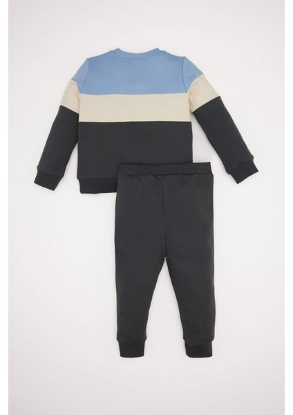 Erkek Bebek 2'li Takım Renk Bloklu Uzun Kollu İçi Yumuşak Tüylü Sweatshirt Beli Lastikli Eşofman Altı Y1410A224AU fırsatları