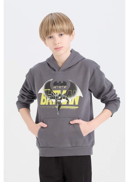 Erkek Çocuk Batman Kapüşonlu Kanguru Cepli Sweatshirt D6740A824WN