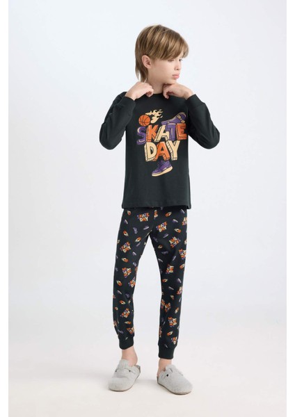 Erkek Çocuk Pijama Takım Baskılı Uzun Kollu Üst Beli Lastikli Desenli Uzun Alt D5214A824WN