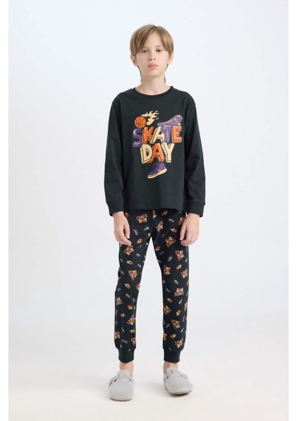 Erkek Çocuk Pijama Takım Baskılı Uzun Kollu Üst Beli Lastikli Desenli Uzun Alt D5214A824WN