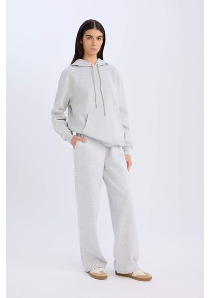 Relax Fit Kapüşonlu Kanguru Cepli Kalın Basic Düz Sweatshirt W8071AZ24WN