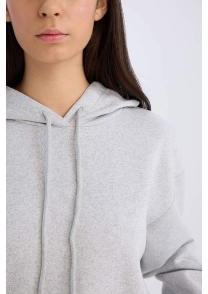 Relax Fit Kapüşonlu Kanguru Cepli Kalın Basic Düz Sweatshirt W8071AZ24WN