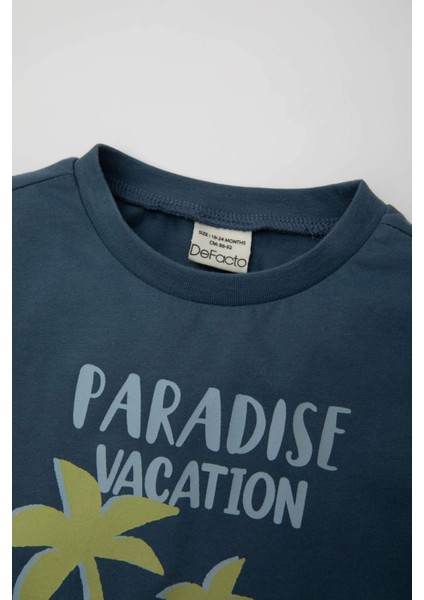 Erkek Bebek 2'li Takım Bisiklet Yaka Palmiye Desenli Kısa Kollu Tişört Şort C4031A524SM modelleri