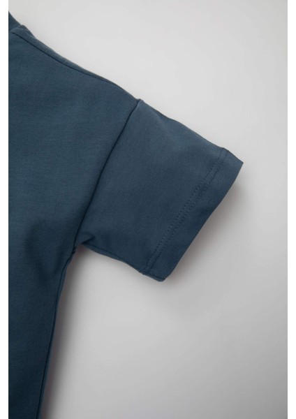 Erkek Bebek 2'li Takım Bisiklet Yaka Palmiye Desenli Kısa Kollu Tişört Şort C4031A524SM fırsatları