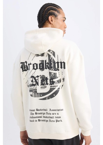 Fit NBA Brooklyn Nets Comfort Fit Rahat Kalıp Kapüşonlu Kalın Sırt Baskılı Sweatshirt D3223AX24WN