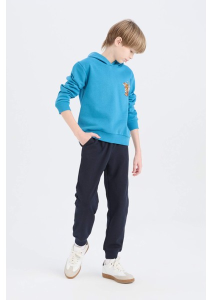 Erkek Çocuk 2'li Takım Kapüşonlu Baskılı Sweatshirt Beli Lastikli Eşofman Altı D6872A824CW
