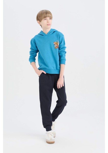 Erkek Çocuk 2'li Takım Kapüşonlu Baskılı Sweatshirt Beli Lastikli Eşofman Altı D6872A824CW