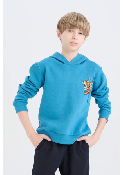 Erkek Çocuk 2'li Takım Kapüşonlu Baskılı Sweatshirt Beli Lastikli Eşofman Altı D6872A824CW