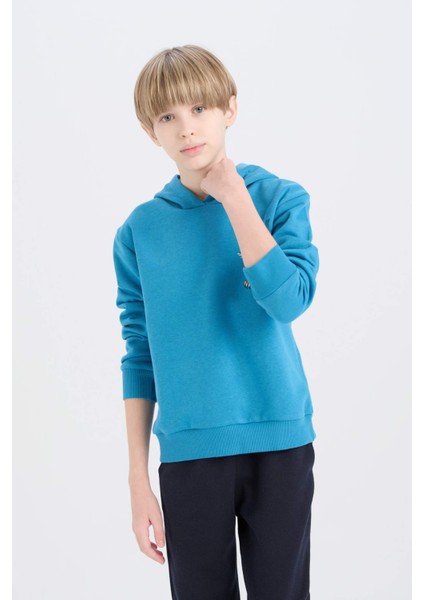 Erkek Çocuk 2'li Takım Kapüşonlu Baskılı Sweatshirt Beli Lastikli Eşofman Altı D6872A824CW
