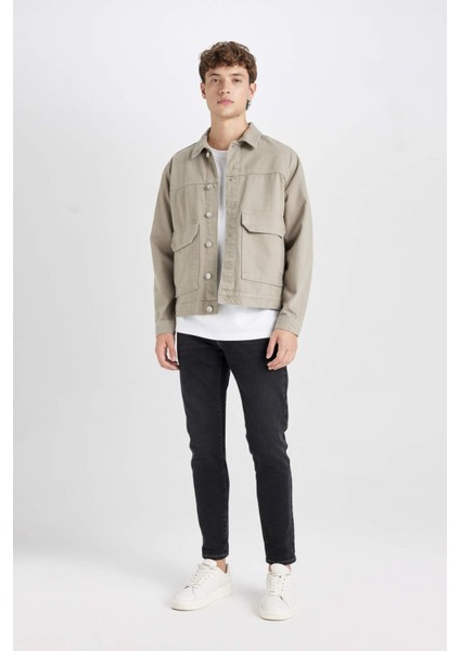%100 Pamuk Slim Fit Dar Kesim Düğmeli Cepli Mevsimlik Baharlık Jean Ceket B8155AX24AU